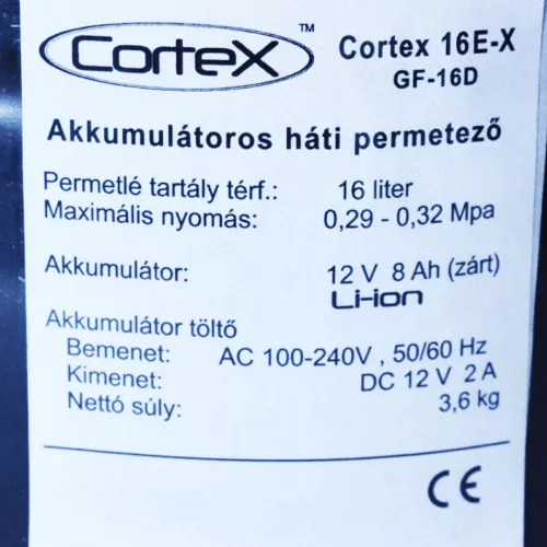 Háti permetező akkus 16 literes Cortex 16E-X