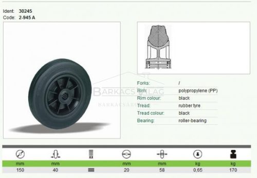 Kerék alap tűgörgős műanyag felnis 150 mm