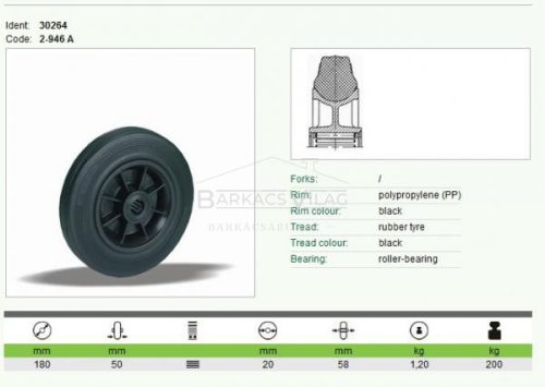 Kerék alap tűgörgős műanyag felnis 180 mm