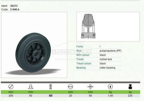 Kerék alap tűgörgős műanyag felnis 200 mm