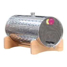 Pálinkatartály fekvő 45L inox, fa állványon Panka