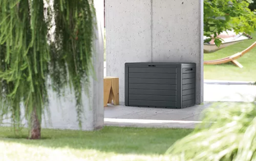Kerti tároló láda műanyag Woodbox 190L antracit