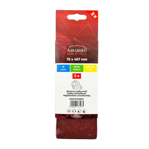 Csiszolószalag 75 x 457 mm K80 TRIO-PACK ABRABORO