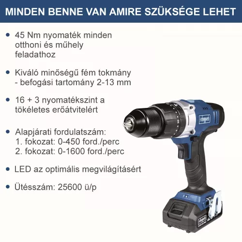 Ütvecsavarozó/fúró, akkus, 20V, 2 sebességes, szett, 206 db-os tartozékkal, Scheppach DTB20ProS