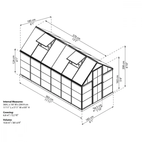 Üvegház Palram Hybrid 6x12 (185 x 370cm) - polikarbonát kerti üvegház