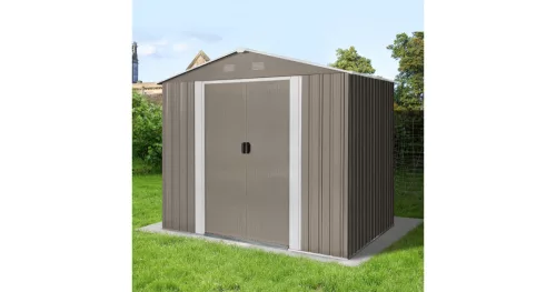 Fém kerti tároló 2,4 x 1,7 m nyeregtetővel (barna) Riwall PRO RMSA 6x8 Brown