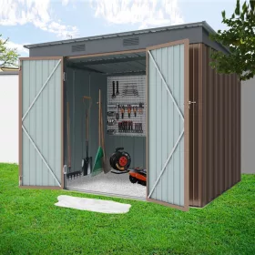  Fém kerti tároló 2,4 x 1,8 m lapostetővel (barna) Riwall PRO RMSP 6x8 brown