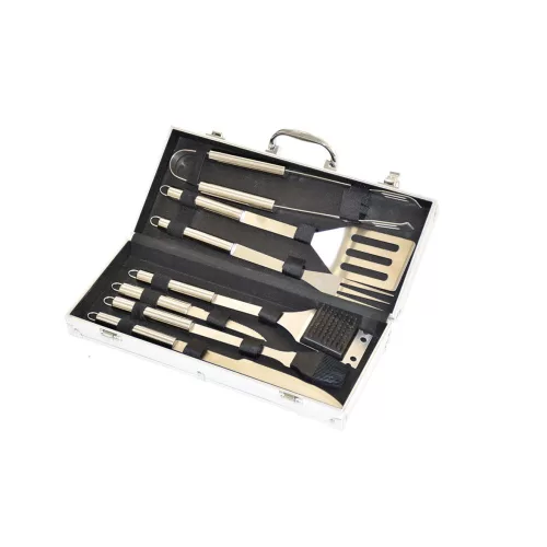 7 részes rozsdamentes acél grilleszköz készlet kofferben Riwall PRO RBBQ 7S SET
