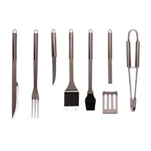 7 részes rozsdamentes acél grilleszköz készlet kofferben Riwall PRO RBBQ 7S SET