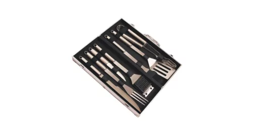 7 részes rozsdamentes acél grilleszköz készlet kofferben Riwall PRO RBBQ 7S SET