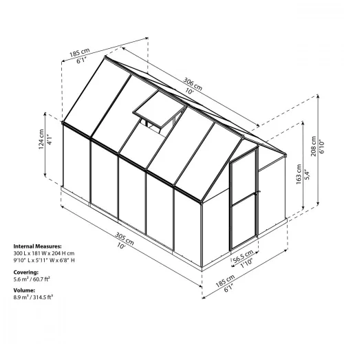 Üvegház Palram Multiline 6x10 (185 x 310cm) - polikarbonát kerti üvegház