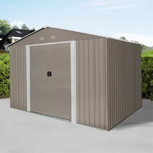 Fém kerti tároló 3 x 2,4 m nyeregtetővel (barna) Riwall PRO RMSA 8x10 brown