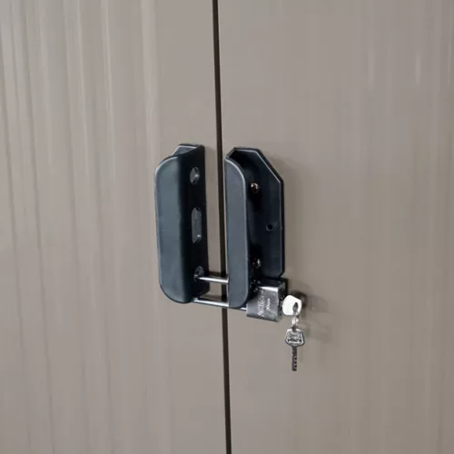 Fém kerti tároló 3 x 2,4 m nyeregtetővel (barna) Riwall PRO RMSA 8x10 brown