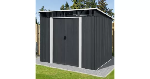 Fém kerti tároló 2,4 x 2,8 m lapostetővel (antracit) Riwall PRO RMSP 9x8 antracit LUX