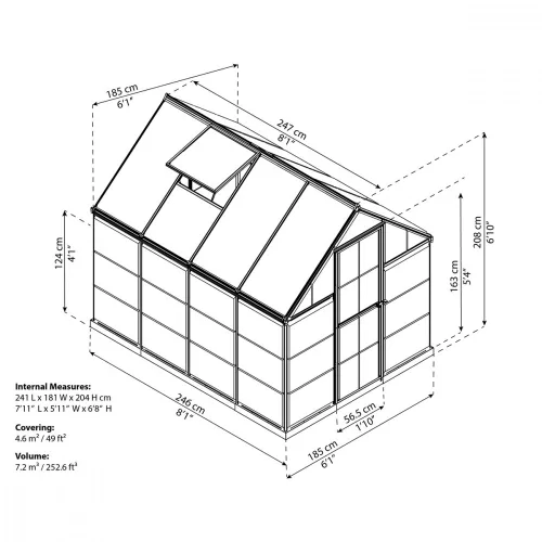 Üvegház Palram Hybrid 6x8 (185 x 250cm) - polikarbonát kerti üvegház