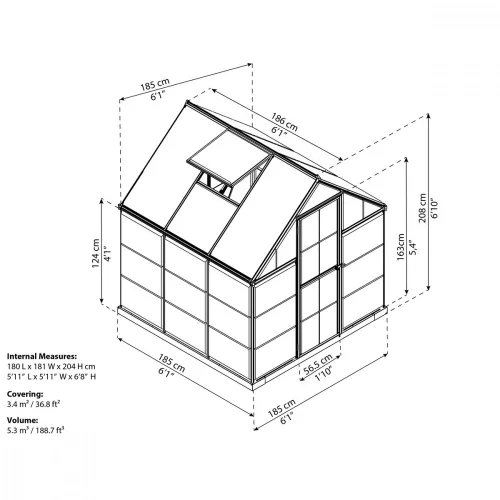 Üvegház Palram Hybrid 6x6 (185 x 190cm) - polikarbonát kerti üvegház