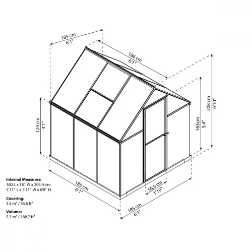 Üvegház Palram Multiline 6x6 (185 x 190cm) - polikarbonát kerti üvegház