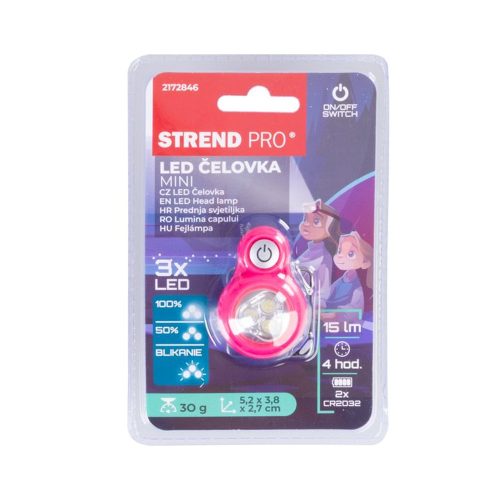 Fejlámpa gyerekeknek - rózsaszín, elemes, LED, 15 lm