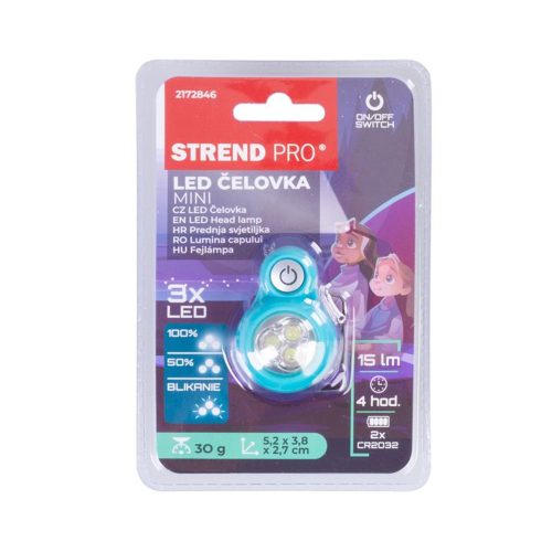 Fejlámpa gyerekeknek - kék, elemes, LED, 15 lm