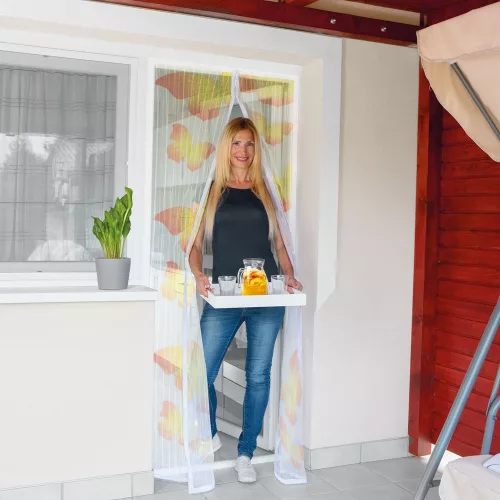 Szúnyogháló ajtóra, mágneses , fehér, lepke mintás 100x210 cm