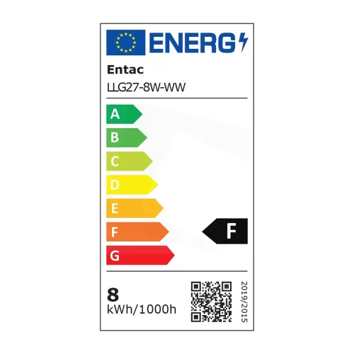 Izzó E27 8W WW 3000K melegfehér, Entac LED Globe
