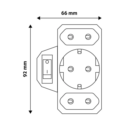 Adapter, hálózati, 3 aljzattal, 1 Földelt, 2 Euro, kapcsolóval, Entac