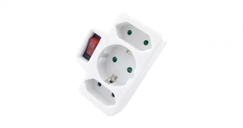 Adapter, hálózati, 3 aljzattal, 1 Földelt, 2 Euro, kapcsolóval, Entac