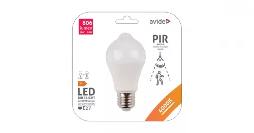 Izzó, Smart LED, Globe A60 8,8W NW 4000K PIR mozgásérzékelővel, Avide