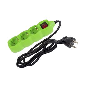 Elosztó 3 foglalat kapcsolóval 1,5m, zöld, Entac
