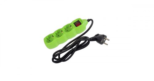 Elosztó 3 foglalat kapcsolóval 1,5m, zöld, Entac