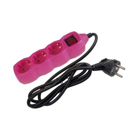 Elosztó 3 foglalat kapcsolóval 1,5m pink, Entac
