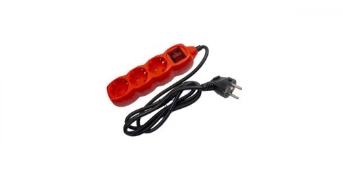 Elosztó 3 foglalat kapcsolóval 1,5m piros, Entac