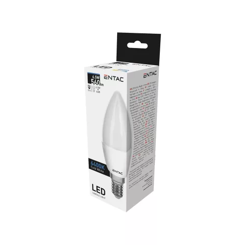 Izzó, gyertya, E14 6,5W CW 6400K, Entac LED Candle