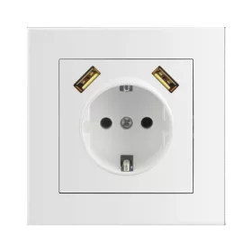   Aljzat, süllyeszthető, fali, földelt + 2 USB 2,1A, 5V fehér, Entac Arnold