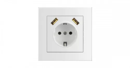 Aljzat, süllyeszthető, fali, földelt + 2 USB 2,1A, 5V fehér, Entac Arnold