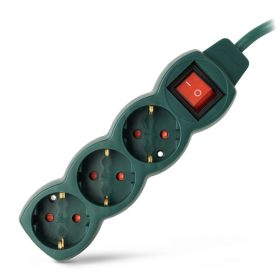 Elosztó, hálózati, 3-as, 1,5 m, kapcsolós, zöld, ENTAC