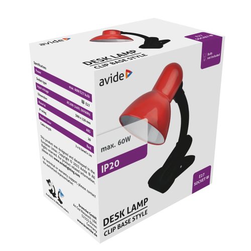 Asztali lámpa, csíptethető, piros, 60 W