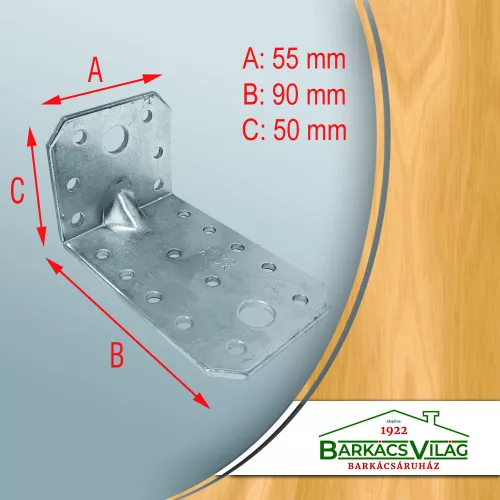 Sarokösszekötő lemez horganyzott 90x50x55 mm erősített