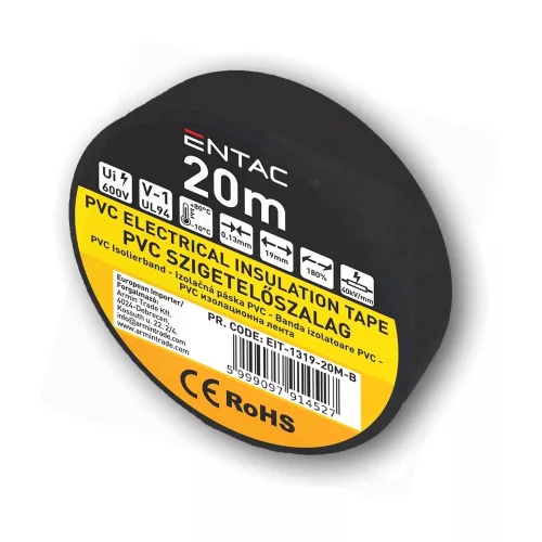 Szigetelőszalag Entac 0,13 x 19 mm fekete 20m