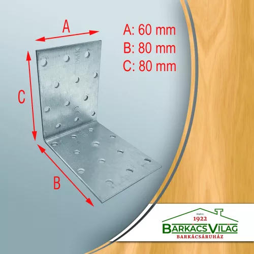 Sarokösszekötő lemez 80 x 80 x 60 mm
