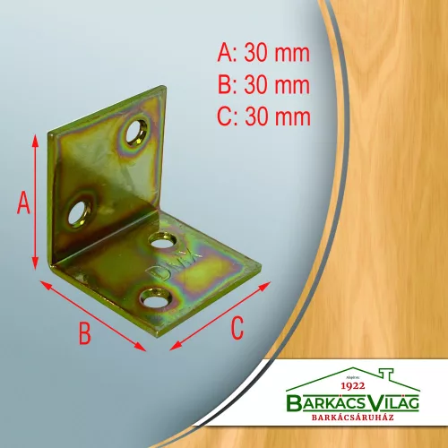 Szegletvas 30x30 mm széles sárga horgany