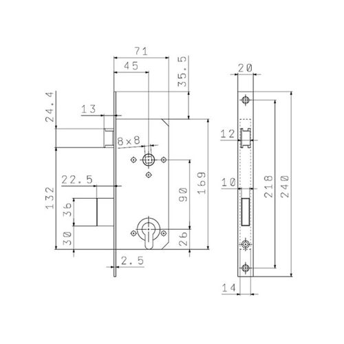 Ajtózár 90 mm-es normál cilinderlyukas
