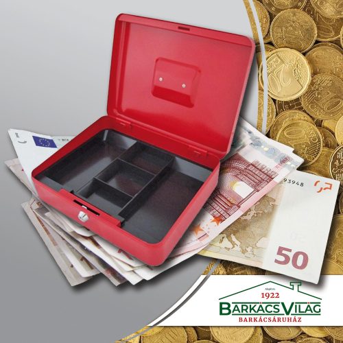 Pénzes kazetta betéttel nagy piros 30 x 24 x 9 cm