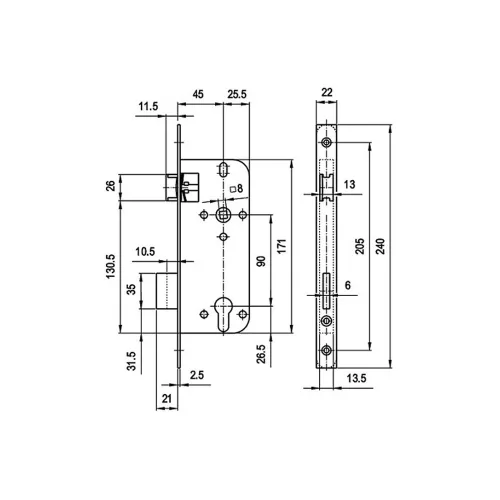 Ajtózár 90 mm-es 4320 cilinderes