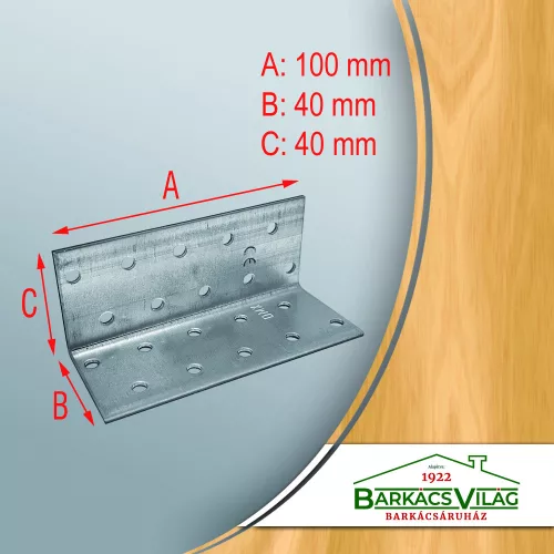 Sarokösszekötő lemez horganyzott, 40x40x100 mm perforált