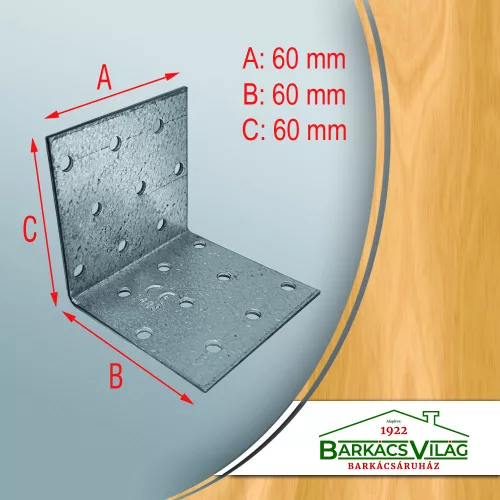Sarokösszekötő lemez horganyzott, 60x60x60 mm perforált