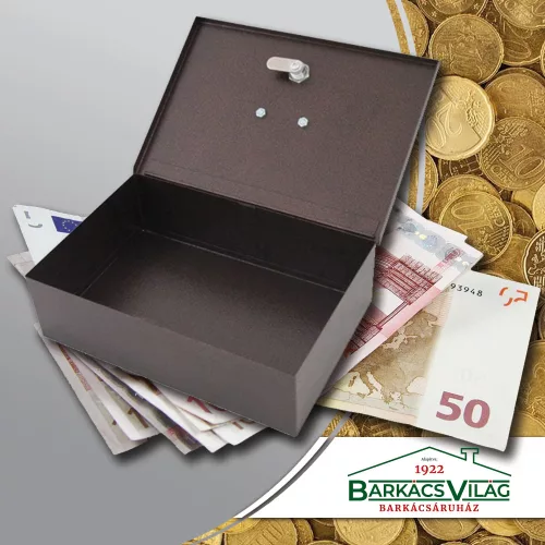 Pénzes kazetta kicsi barna hordozható 16,5 x 14 x 7,5 cm