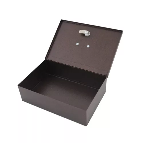Pénzes kazetta kicsi barna hordozható 16,5 x 14 x 7,5 cm