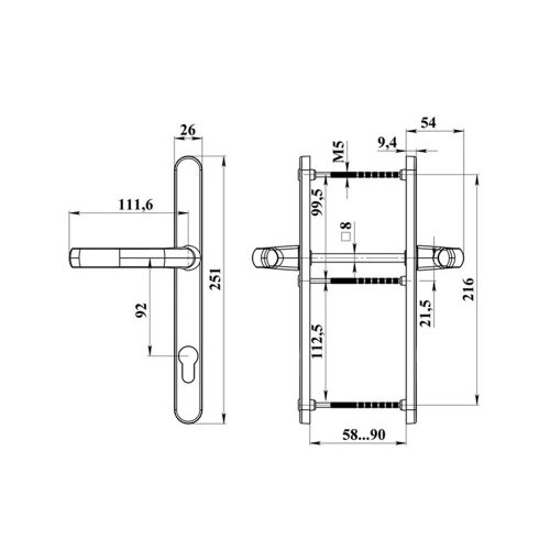Ajtókilincs garnitúra ANTRACIT 92 mm