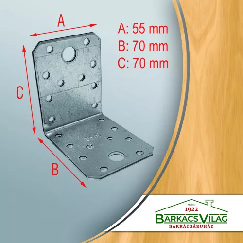 Sarokösszekötő lemez 70x70x55 mm horganyzott